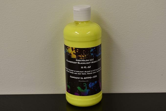 DirectGlow 16oz UV Blacklight Reactive Fluorescent Acrylic Paints (Yellow)