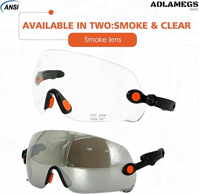 ANSI Z87 Safety Glasses - OSHA Construction Hard Hat Visor Accessories,Build in Clear/Tinted Lens Eye Protector