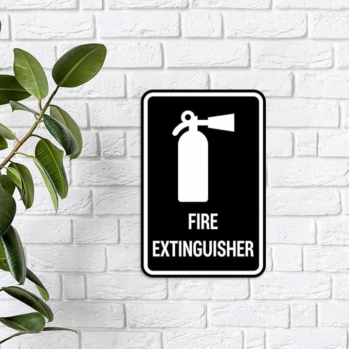 Signs ByLITA Portrait Round Fire Extinguisher Sign with Adhesive Tape, Mounts On Any Flat Surface (White) - Small (2 Pack)