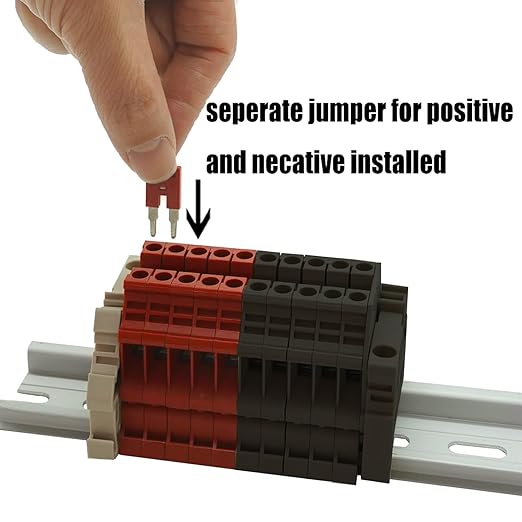 UL Red/Grey 10 Gang DIN Rail Terminal Blocks, with (8) 2P Jumpers,Dinkle DK4N 6-20 AWG, 60 Amp, 600 Volt