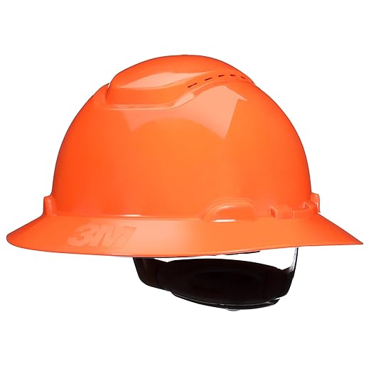 3M Hard Hat SecureFit H-806SFV-UV, Orange, Vented Full Brim Style Safety Helmet with Uvicator Sensor, 4-Point Pressure Diffusion Ratchet Suspension, ANSI Z87.1