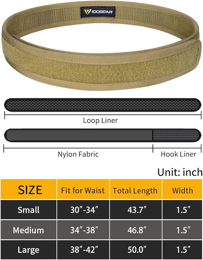 IDOGEAR Loop Liner Inner Belt for Duty Belt 1.5'' Tactical 500D Nylon Belts Unisex Hook and Loop Closure