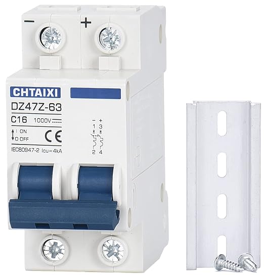DC Miniature Circuit Breaker, 2 Pole 1000V 16 Amp Isolator for Solar PV System, Thermal Magnetic Trip, DIN Rail Mount, Chtaixi DC Disconnect Switch C16