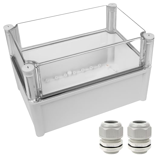 LeMotech Junction Box IP67 Waterproof Dustproof Electrical Box Project Box DIY Enclosure Gray with Transparent Clear Cover, External Size 11x7.5x7.1in (280x190x180mm)