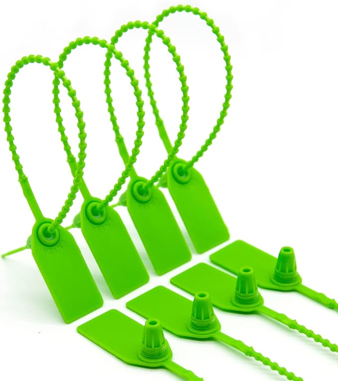 100 Pcs Fire Extinguisher Tags,Security Retail Anti-Theft Self-Locking Shoe Tag,Anti-Tamper Disposable Plastic Seals 250mm Length (Green)