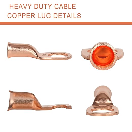 8 AWG Pure Copper Ring Terminal Kit (62 Pcs) - 30 Battery Lugs (1/4", 5/16", 3/8", 1/2") with 32 Heat Shrink Tubes for 8 Gauge Wire in Automotive, Solar, Inverter, Marine, RV Applications