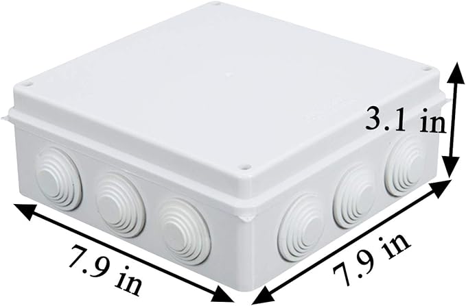Sunnyglade ABS Plastic Electrical Junction Box IP65 Waterproof Universal Outlet Box Durable Outdoor Electrical Gang Box White （7.9 x 7.9 x 3.1 inch）