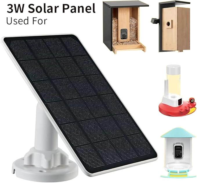 Solar Panel for Bird Feeder Camera, 3W Continuously Power Supply for Your Bird Feeder Camera, Type-C Plug