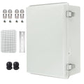 Waterproof Electrical Box with Mounting Plate, IP67 Junction Box Stainless Steel Latch Hinged Grey Cover Project Enclosure with Wall Bracket and 2 Glands 14" x 10" x 6"