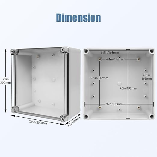 LeMotech Junction Box IP67 Waterproof Dustproof Electrical Box Project Box DIY Enclosure Gray with Transparent Clear Cover, External Size 7.9x7.9x3.7in (200x200x95mm)