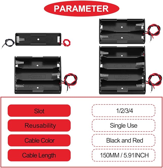 12Pack 18650 Battery Holder Bundle with Wires,3x1 18650 Battery Holder 3.7V,3x2 18650 Battery Holder 7.4V,3x3 18650 Battery Holder 11.1V,3x4 18650 Battery Holder 14.8V,with Leads,for DIY