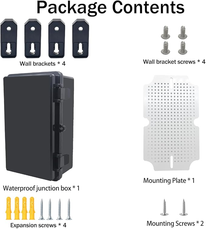 Junction Box, Hinged Black Cover IP67 Waterproof ABS Project Box with Mounting Plate Electrical Box Enclosure with Wall Bracket 10.2 x 6.3 x 4.3inch(260x160x110mm)