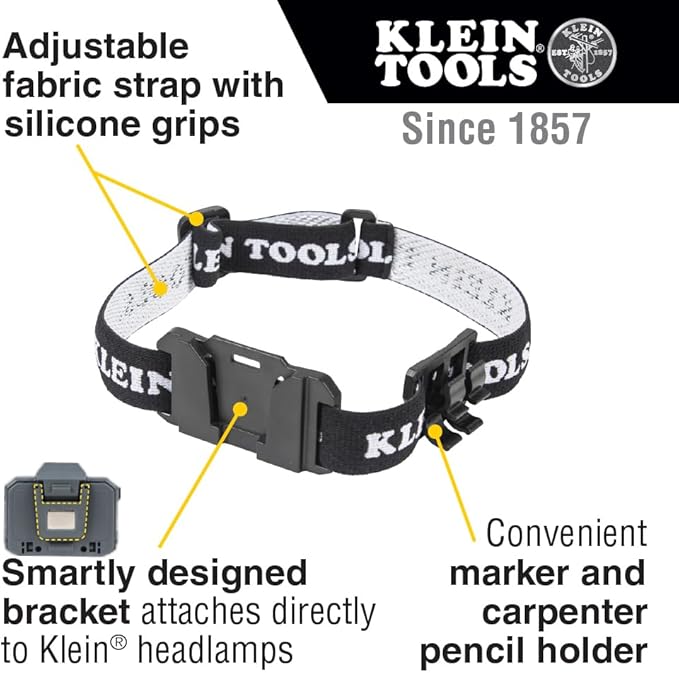 Klein Tools 80174 (2) Rechargeable LED Headlamps with Headlamp Bracket and Fabric Strap, 300 Lumen All-Day Runtime, for Klein Hard Hats, 3-Piece