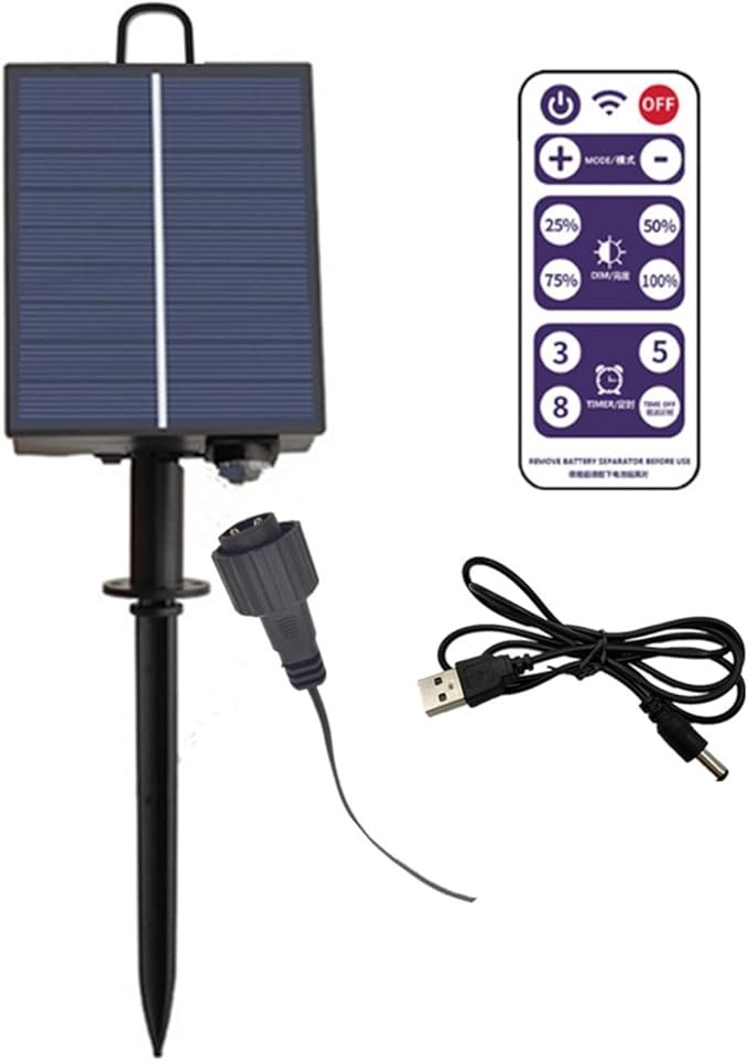 ZPSHYD Solar Battery Box for LED String Lights, Outdoor String Lights Control Panel with DC Charging 8 Remote Control Modes Pack Powered Lithium Panel Light w/Remote Control (24V)