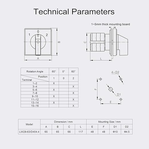 Changeover Switch LW28-63 3 Positions 16 Terminals Universal Rotary Cam Selector Latching Switches 690V 63A