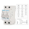 MOLLOM DC 2 Pole Miniature Circuit Breaker, 500V 20Amps, C20 Scene Visualization Custom MCB Thermal Magnetic Trip, 6KA Breaking Capacity DC Disconnect Switch for Solar PV System