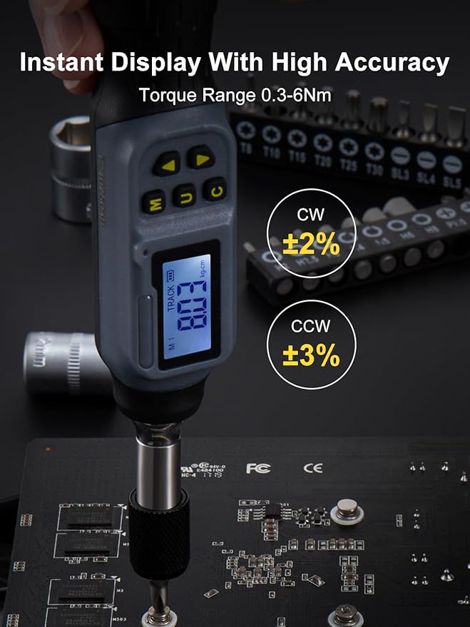 GROWNEER Digital Torque Screwdriver, 2.66-53.1 In-lbs/0.3-6 Nm, 1/4'' Drive Inch Pound Torque Screwdriver Electrician with Buzzer & LED Indicator, 27 In 1 Torque Wrench Screwdriver Set