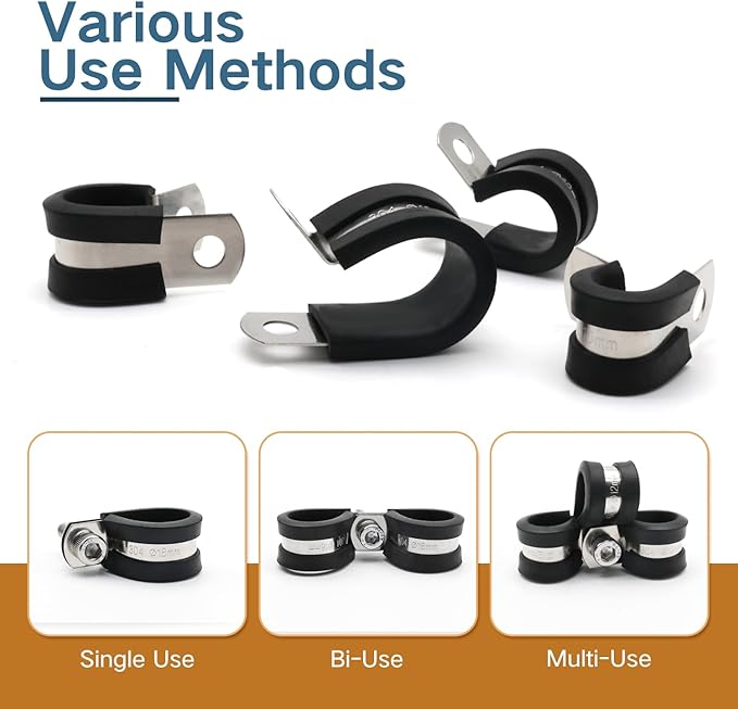 1/2 Inch Cable Clamp, 25 Pack Stainless Steel Wire Clamp, Rubber Metal Hose Clamps for Wire Line Clips, Pipe, Hose Bracket, Tube Holder (14mm)