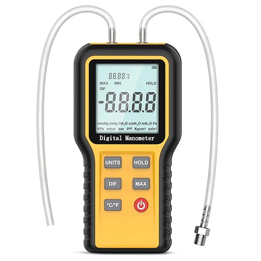 BTMETER Manometer Gas Pressure Meter, Dual Port Manometro Pressure Differential Gauge Check Air Flow Pressure for HVAC Gas Furnace, Digital Manometer w/Backlight 12 Measure Units QX-1201