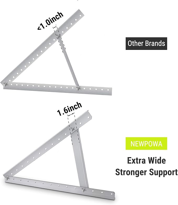 Newpowa Adjustable Solar Panel Tilt Mount Brackets Kit Folding Tilt Legs, Installed for 100 150 200 Watt for Off-Grid, RV, Roof, Boat (27inch Width)