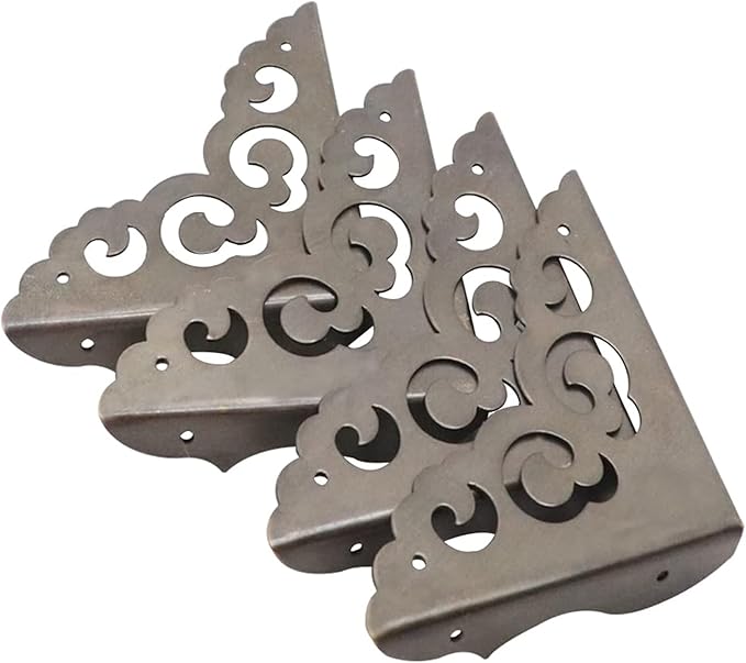4Pcs Table Corner Protectors, 2.6"x2.6" Antique Bronze Metal Corner Protector, Table Corner Guards, Triangle Corner Decorative, Metal Edge Safety Corner for Wood Furniture Table Boxes Cabinets