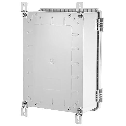 Waterproof Electrical Junction Box IP67 ABS Plastic Enclosure with Hinged Cover with Mounting Plate, Wall Brackets (Grey Cover, 14.6"×10.6"×5.9")