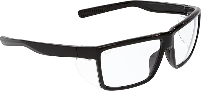 MCR Safety SR210 Swagger SR2 Series Safety Glasses with Thermo Plastic Rubber Nose Pads and Detachable Side Shields, Black Frame, Clear Lens