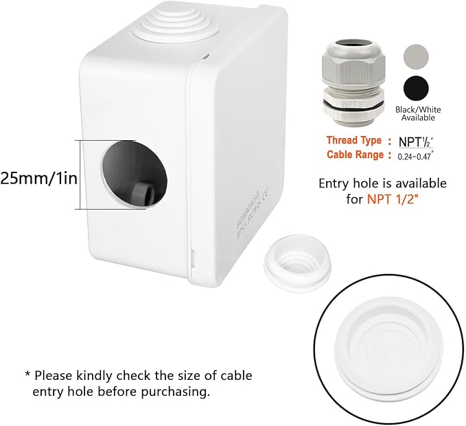 LeMotech Junction Box, ABS Plastic IP55 Water Resistant and Dustproof, Universal Electrical Enclosure, Outdoor and Indoor Project Box, 3.1" x 3.1" x 1.9", White