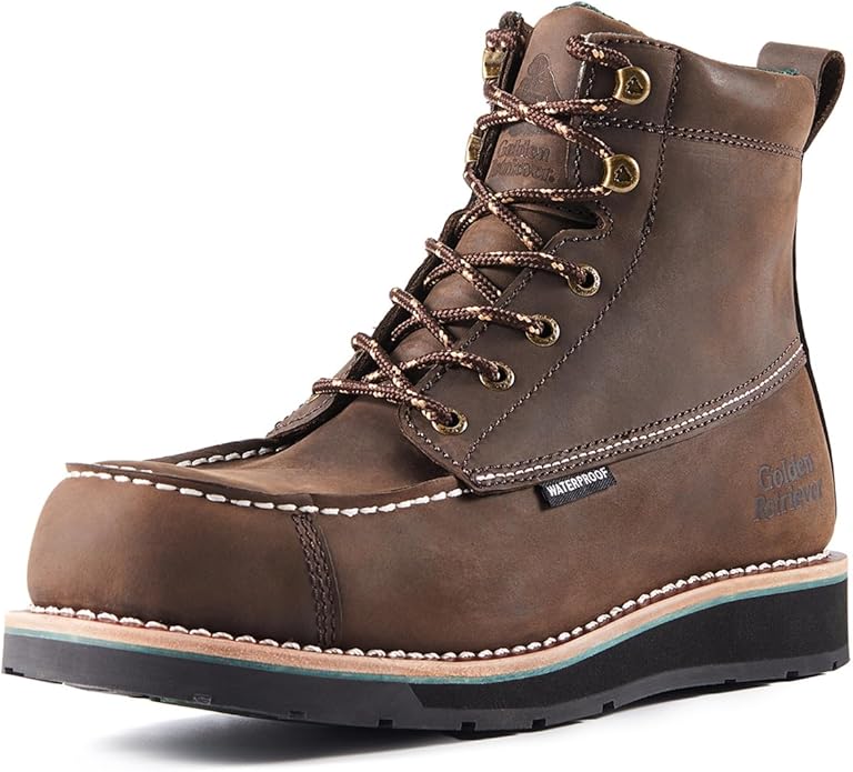 Golden Retriever 6''Composite/Soft Toe Work Boots For Men,Waterproof Wedge Moc Toe, Oil/Slip Resistant, Leather Welt, Industrial Construction Durty work Boots,EH G6155-G6255-G6355
