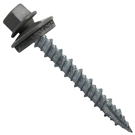 Metal Roofing Screws: (250) 10 x 1-1/2" Charcoal Hex Head Sheet Metal Roof Screw. Self Starting Metal to Wood siding Screws. EPDM Washer. Colored Head