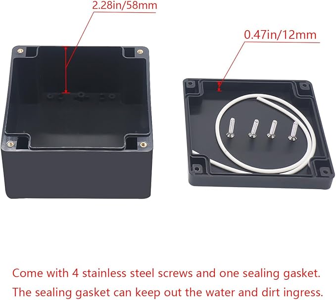 Project Box ABS Black Electrical Boxes IP65 Outdoor Waterproof Box Electronic Junction Box Power Enclosure with Cable Glands for DIY Project 4.72x4.72x2.95 inch (120x120x75mm)