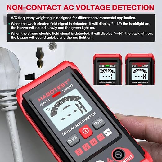 HT123 Fully Intelligent Digital Display multimeter with LED Backlight, Non-Contact Voltage Detection, Automatic Gear Shifting