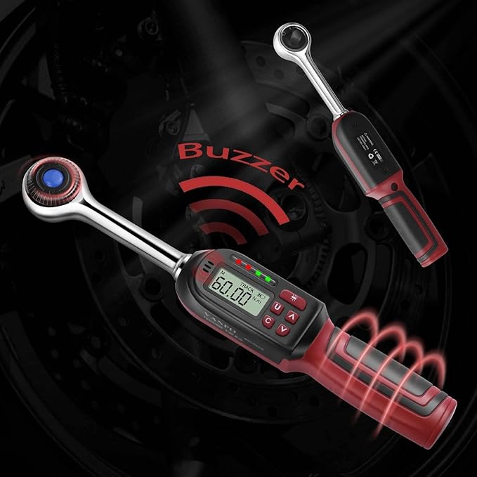 VANPO Digital Torque Wrench 3/8 Inch Drive 5-99.5 ft-lbs./6.8-135Nm, ±2% CW Torque Accuracy, Electronic Torque Wrench Set with Buzzer and LED Flash Notification for Bike Moto