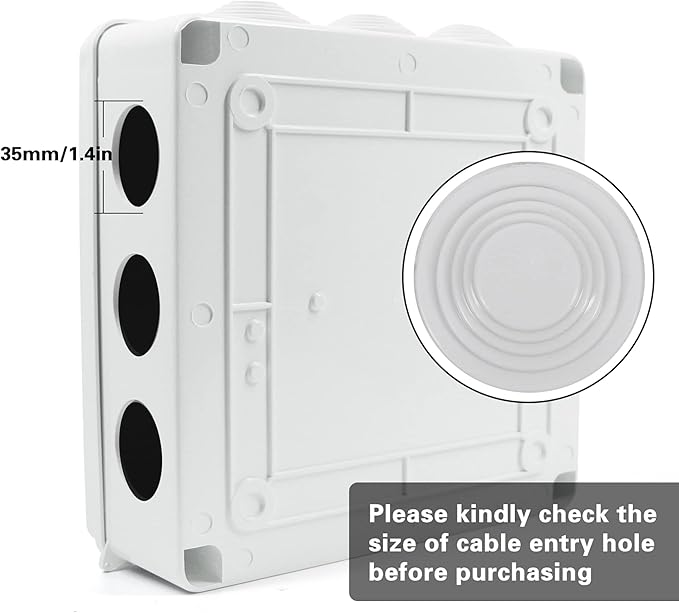 Sunnyglade ABS Plastic Electrical Junction Box IP65 Waterproof Universal Outlet Box Durable Outdoor Electrical Gang Box White （7.9 x 7.9 x 3.1 inch）