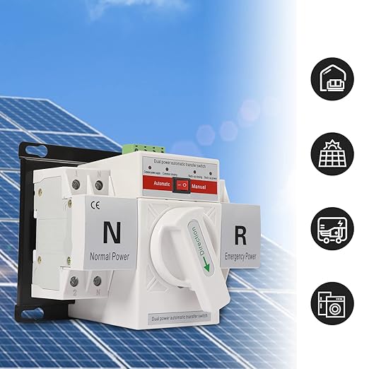 110V 2P 63A Mini Dual Power Automatic/Manual Transfer Switches Toggle Controller Change-Over Switch Self Cast Conversion 2S Quickly Toggle AC-33iB Conversion Options (2P 63A White)