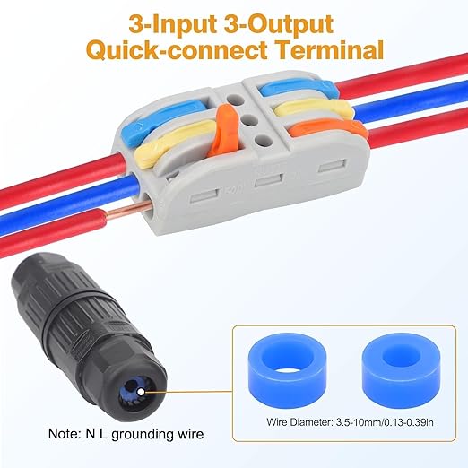 Linkstyle 10PCS Waterproof IP68 Junction Box, Outdoor 3 Way Electrical Cable Connector, with Replaceable Lever Wire Connectors for AWG 28-12 Gauge Wire 3 in 3 Out Quick Terminal