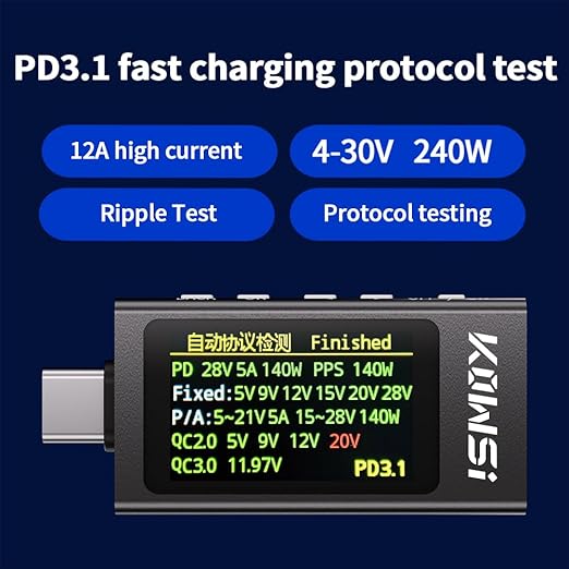 Diymore USB C Tester USB C Power Meter Tester,Digital Multimeter with LCD Display,Digital Voltmeter Type C Voltage and Current Tester Fast Charging PD3.1 Protocol Testing,240W/40V/12A Capacity