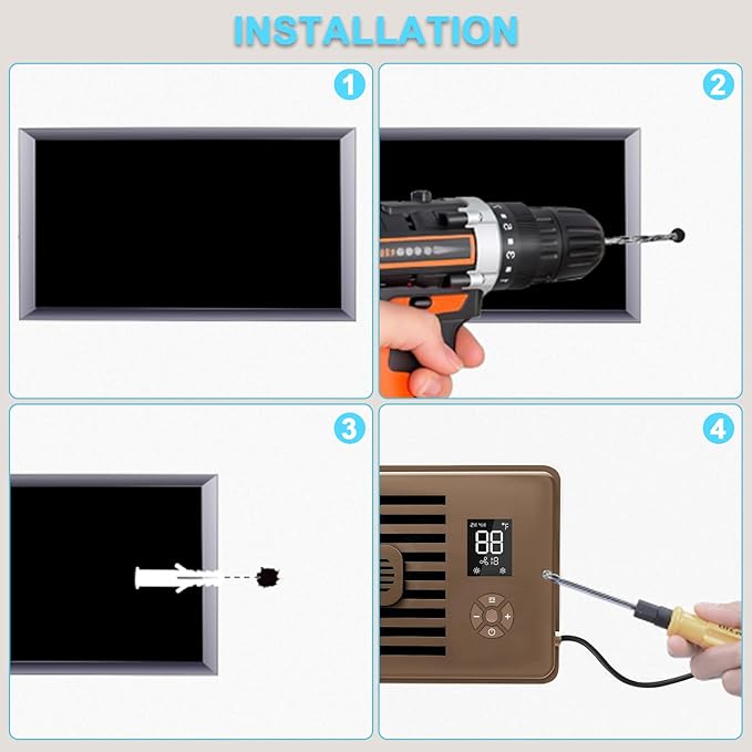 Register Booster Fan for 4" x 12" Vents Only, 10 Speeds to Control Cool and Warm Airflow, Air Conditioning Vents with LED Screen Remote & Thermostat Control, for Room Walls & Floors (Brown)