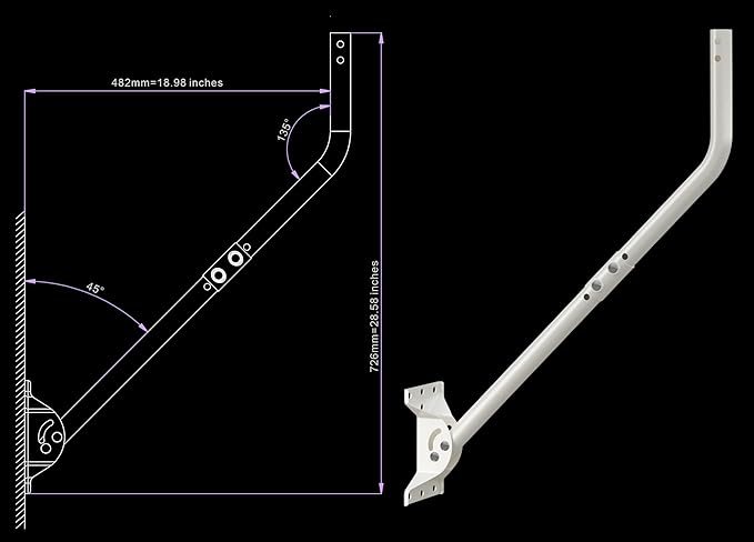 Universal Adjustable Mounting Pole, Steel J-Mount for Attic Outdoor Roof Wall Installation, Weatherproof Mast Pole, Mounting Bracket and Hardware Included (Diameter 1 1/4", Length 33 1/4", White)