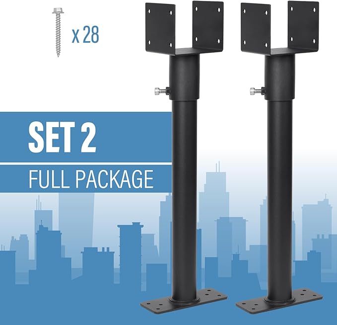2 Pack 304 Stainless Steel 3.6" Heavy Duty Saddle Roof Riser for Patio Pergolas, 18-1/4" High (Black)