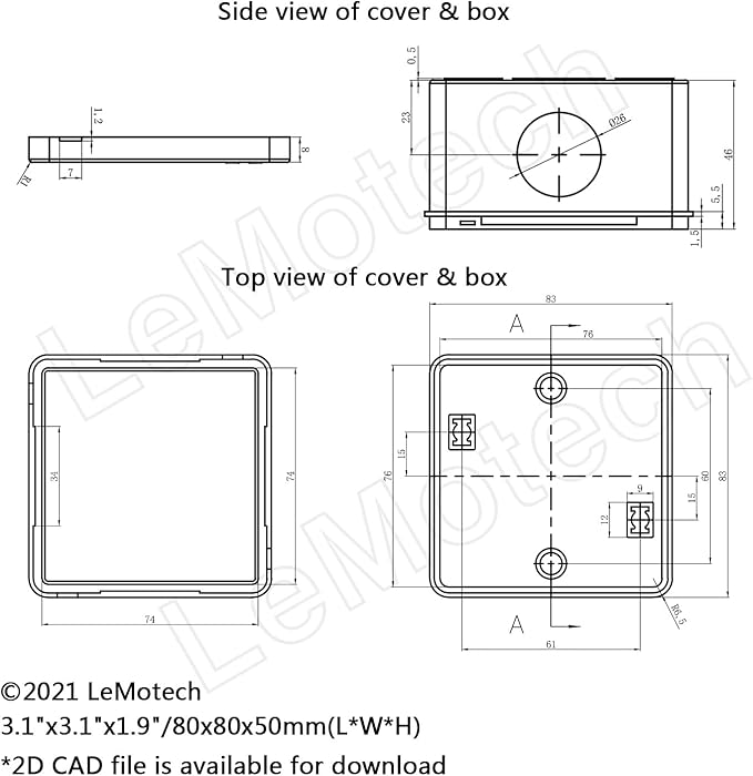 LeMotech Junction Box, ABS Plastic IP55 Water Resistant and Dustproof, Universal Electrical Enclosure, Outdoor and Indoor Project Box, Outer Size 3.1" x 3.1" x 1.9", White (Pack of 2)