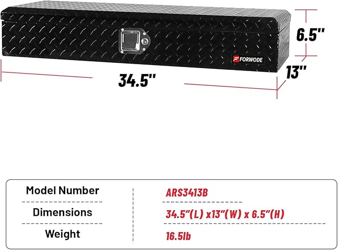FORWODE 34 Inch Aluminum Truck Tool Box Lockable Truck Bed Tool Box Waterproof Truck Bed Storage Box with Gas Struts Truck Tool Chest for Pickup, Truck Bed, RV, Trailer & Garage (Black)