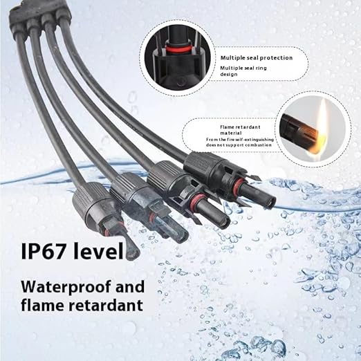 Solar Panel Connectors Y Branch 1 to 4 Parallel PV Adapter Cable, Y Branch Connectors 1 to 4 Solar Adapter Cable Plug Tool (M/FFFF,F/MMMM), 1500V (Black) Length:19.9in(2pcs)