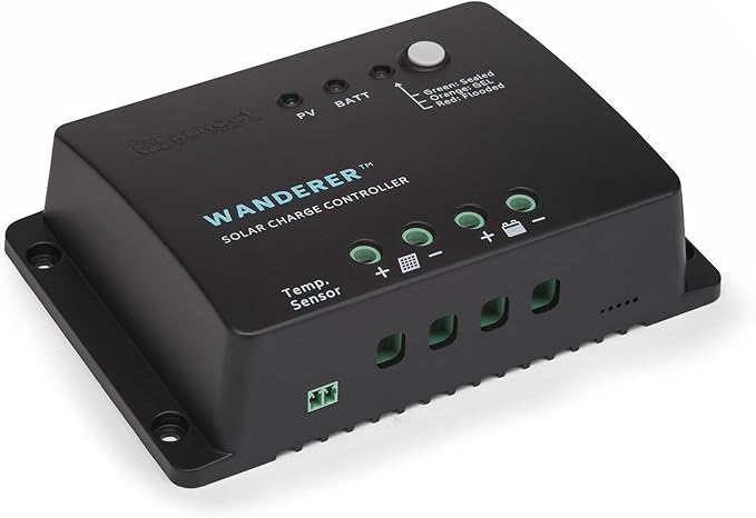 Renogy Wanderer 30 Amp 12V Advanced PWM Negative Ground Solar Charge Controller Battery Regulator Compatible with Sealed, Gel, and Flooded Batteries and Wanderer Temperature Sensor