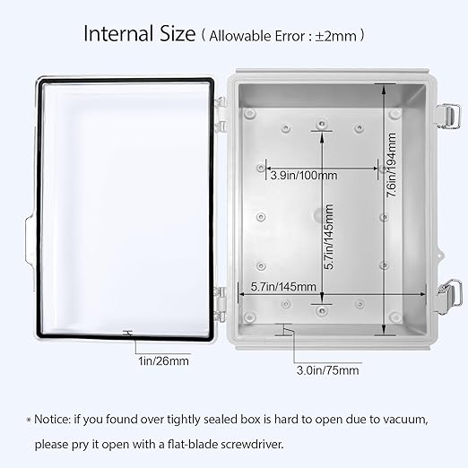 LeMotech Electrical Box, IP67 Waterproof Hinged Clear Cover Stainless Steel Latch Junction Box, ABS Plastic Electrical Enclosure with Mounting Plate,Wall Brackets, Cable Glands,8.7"x6.7"x4.3",Grey