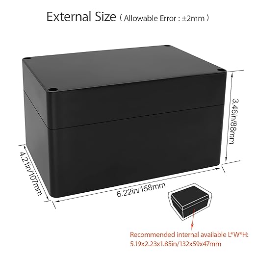 LeMotech Electrical Box ABS Plastic Project Box IP65 Waterproof Junction Box Project Case Universal Enclosure for Electronics Black 6.2X 4.2X 3.4 inch (160x110x90mm)（Pack of 1