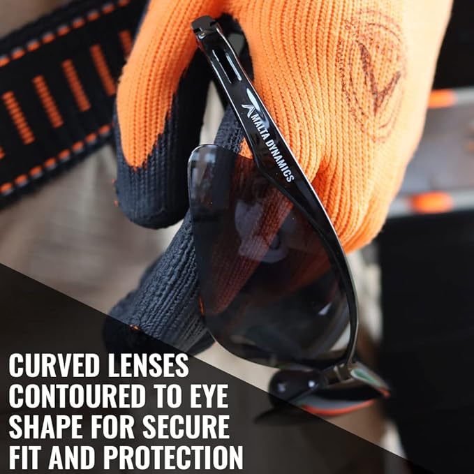 Malta Dynamics APEX Safety Glasses – Anti Scratch and Anti Fog Protection, Construction Safety Glasses for Men and Women, ISEA & ANSI Z87 Compliant (Tinted, 12 Pairs)