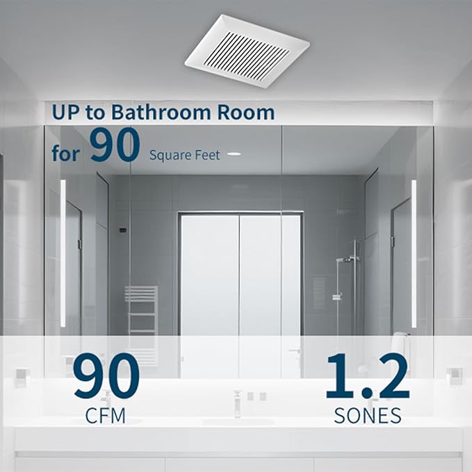 Tech Drive Bathroom Exhaust Fan 90 CFM, 1.2 Sone, 4-Inch Duct,No Attic Access Needed,Very Quiet Ventilation Fan, Easy to Install Ceiling Mounted, White, ETL Certified