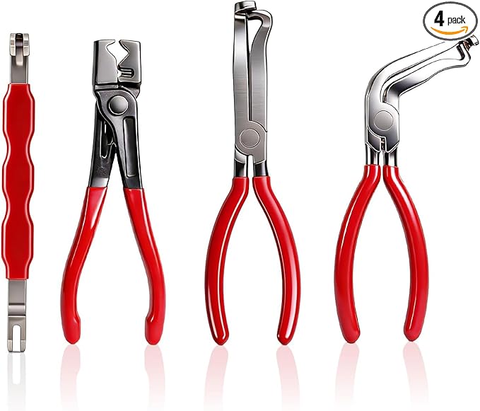 4 Piece Automotive Electrical Disconnect Pliers Set for Cars - Electrical Plug Connector Removal Tool, Connector Separator and Hose Clamp Pliers Set