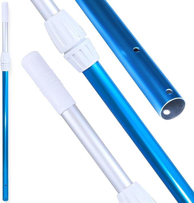 Swimline HYDROTOOLS 8356M 3-Piece Telescopic Pole 5 To 15 Feet Adjustable Telepole For Swimming Pool Cleaning Skimmer Nets Vacuum Heads & Brushes Step-Up Anodized Aluminum W/ Strong Grip & Lock